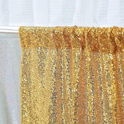 Gold Sequin Backdrop Curtain, 10Ft x 10Ft Golden Glitter Photography Background Curtains, Sequence Xmas Thanksgiving Backdrop Drapes for Wedding Party Festival Decor