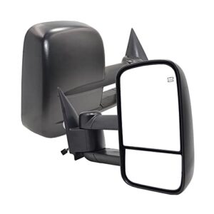 aerdm new pair set towing mirrors side power operated heated textured black telescoping trailer compatible with chevy/gmc/cadillac silverado sierra avalanche suburban tahoe yukon xl escalade ext
