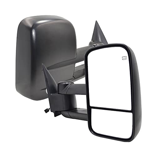 AERDM New Pair Set Towing Mirrors Side Power Operated Heated Textured Black Telescoping Trailer Compatible with Chevy/GMC/Cadillac Silverado Sierra Avalanche Suburban Tahoe Yukon XL Escalade EXT