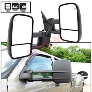 AERDM New Pair Set Towing Mirrors Side Power Operated Heated Textured Black Telescoping Trailer Compatible with Chevy/GMC/Cadillac Silverado Sierra Avalanche Suburban Tahoe Yukon XL Escalade EXT