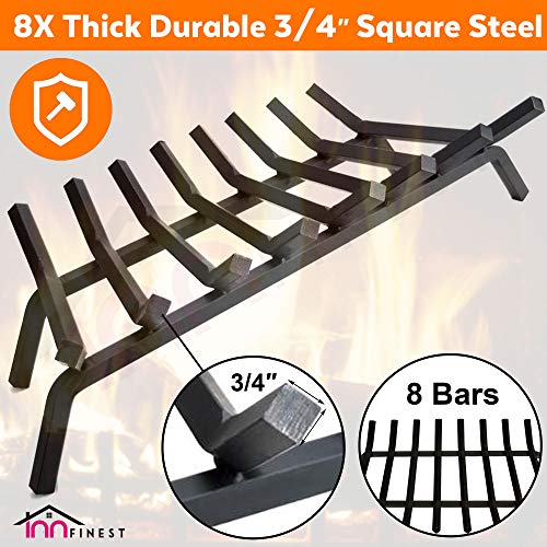 INNFINEST Fireplace Log Grate 33 inch 8 Bar Fire Grates Heavy Duty 3/4” Wide Solid Steel Indoor Chimney Hearth Outdoor Fire Place Kindling Tool Pit Wrought Iron Wood Stove Firewood Burning Rack Holder