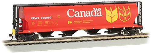 Canadian 4-Bay Cylindrical Grain Hopper with Flashing End of Train Device Canada Grain (Red) - HO Scale