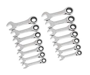 gearwrench 14 pc. 12 point stubby ratcheting sae/metric combination wrench set - 85206