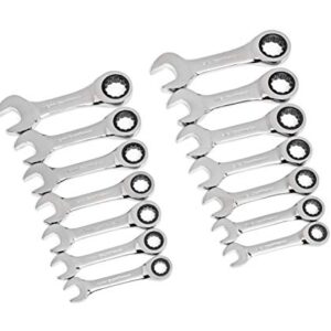 GEARWRENCH 14 Pc. 12 Point Stubby Ratcheting SAE/Metric Combination Wrench Set - 85206