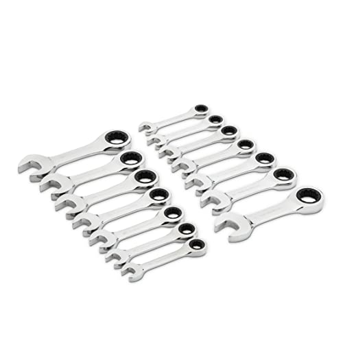 GEARWRENCH 14 Pc. 12 Point Stubby Ratcheting SAE/Metric Combination Wrench Set - 85206