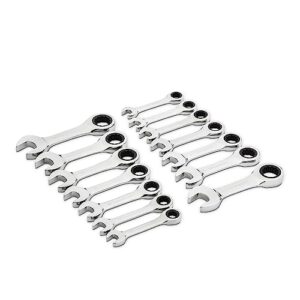 GEARWRENCH 14 Pc. 12 Point Stubby Ratcheting SAE/Metric Combination Wrench Set - 85206