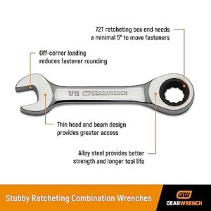 GEARWRENCH 14 Pc. 12 Point Stubby Ratcheting SAE/Metric Combination Wrench Set - 85206