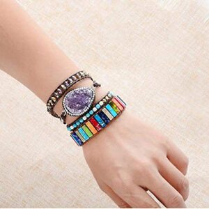 Fashion Gemstone Handmade Bracelets Jewelry Multicolor Yoga Friendship Boho Leather Bracelets