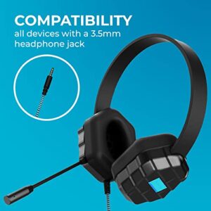 Gumdrop DropTech B1 Headset On-Ear Headphones for Kids w/Boom Mic, 3.5 mm Chew Proof Cord for K-12, Students & Classroom (Drop Tested, Comfortable, Lightweight, Rugged, Easy Cleaning) - Black