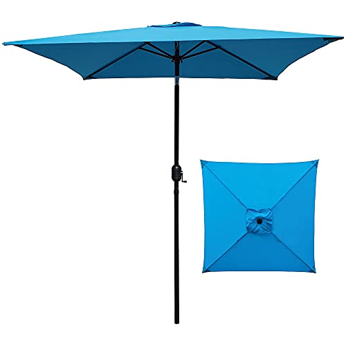 ABBLE Outdoor Patio Umbrella 6.5 Ft Square with Tilt and Crank, Weather Resistant, UV Protective Umbrella, Durable, 6 Sturdy Steel Ribs, Market Outdoor Table Umbrella, Aqua