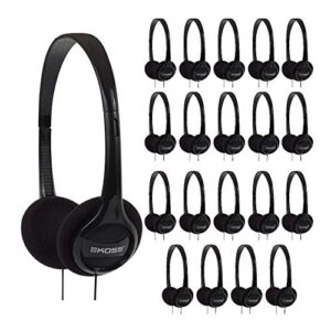 koss kph7 lightweight portable on-ear headphones bundle (black, 20-pack)