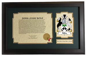 tolley - coat of arms and last name history, 14x22 inches matted and framed