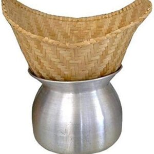 YANEE Sticky rice pot set cooker original classic style also the method that is still in use in Thailand 1 set consist of Aluminum pot size 9 x 9 inch and Bamboo basket size 13 x 17.inch