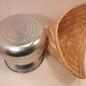 YANEE Sticky rice pot set cooker original classic style also the method that is still in use in Thailand 1 set consist of Aluminum pot size 9 x 9 inch and Bamboo basket size 13 x 17.inch