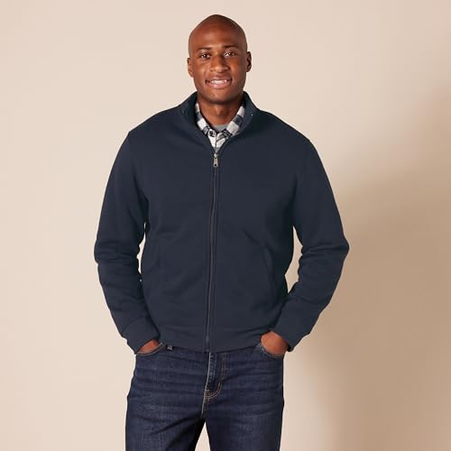 Amazon Essentials Men's Full-Zip Fleece Mock Neck Sweatshirt, Navy, Large