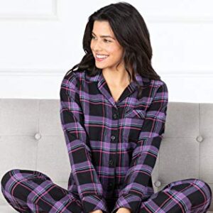 PajamaGram Flannel Pajamas Women - Pajama Set For Women, Black Plaid, LG