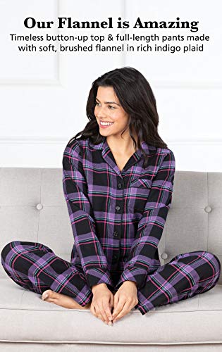 PajamaGram Flannel Pajamas Women - Pajama Set For Women, Black Plaid, LG