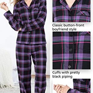 PajamaGram Flannel Pajamas Women - Pajama Set For Women, Black Plaid, LG