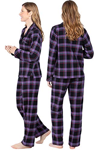 PajamaGram Flannel Pajamas Women - Pajama Set For Women, Black Plaid, LG