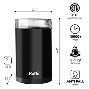 Kaffe Coffee Grinder Electric - Spice Grinder w/Cleaning Brush, Easy On/Off - Perfect for Espresso, Herbs, Spices, Nuts, Grain - 3.5oz / 14 Cup (Black)