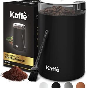 Kaffe Coffee Grinder Electric - Spice Grinder w/Cleaning Brush, Easy On/Off - Perfect for Espresso, Herbs, Spices, Nuts, Grain - 3.5oz / 14 Cup (Black)