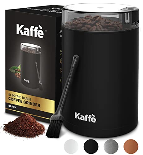 Kaffe Coffee Grinder Electric - Spice Grinder w/Cleaning Brush, Easy On/Off - Perfect for Espresso, Herbs, Spices, Nuts, Grain - 3.5oz / 14 Cup (Black)