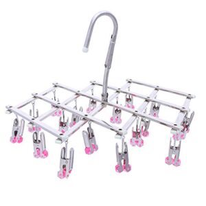 qinglele drying hanger, hanging drying rack, drip hanger stainless steel with 18 pegs for laundry underwear socks, quickly remove clothes from hanger, windproof, folding portable, (red)
