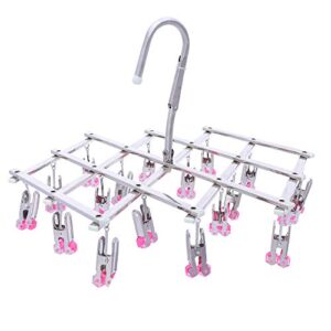 Qinglele Drying Hanger, Hanging Drying Rack, Drip Hanger Stainless Steel with 18 Pegs for Laundry Underwear Socks, Quickly Remove Clothes from Hanger, Windproof, Folding Portable, (Red)