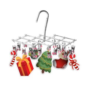 Qinglele Drying Hanger, Hanging Drying Rack, Drip Hanger Stainless Steel with 18 Pegs for Laundry Underwear Socks, Quickly Remove Clothes from Hanger, Windproof, Folding Portable, (Red)