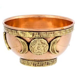 triple moon copper offering bowl - for altar use or ritual offerings - home decor, witchcraft supplies, spiritual decor - incense holder for white sage, palo santo, white sand - 3 inches wide