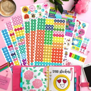 Mirida Planner Stickers – 1700 Productivity Mini Icons for Adults Calendar – Work, Daily To Do, Budget, Family, Holidays, Journaling – Variety Pack with Monthly Tabs