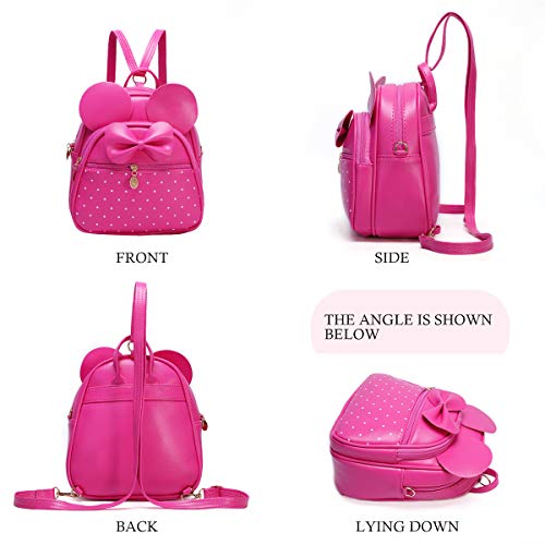 KL928 Girls Bowknot Polka Dot Cute Mini Backpack Small Daypacks Convertible Shoulder Bag Purse for Women (Fuchsia)