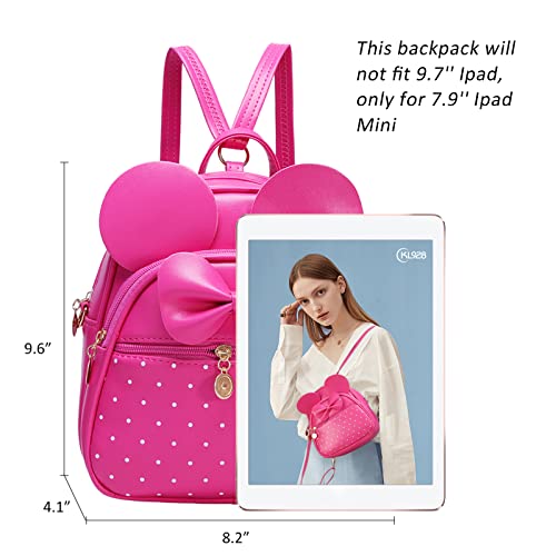 KL928 Girls Bowknot Polka Dot Cute Mini Backpack Small Daypacks Convertible Shoulder Bag Purse for Women (Fuchsia)