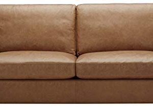 Amazon Brand - Stone & Beam Lauren Genuine Leather Down Filled Oversized Sofa Couch, 89"W, Cognac
