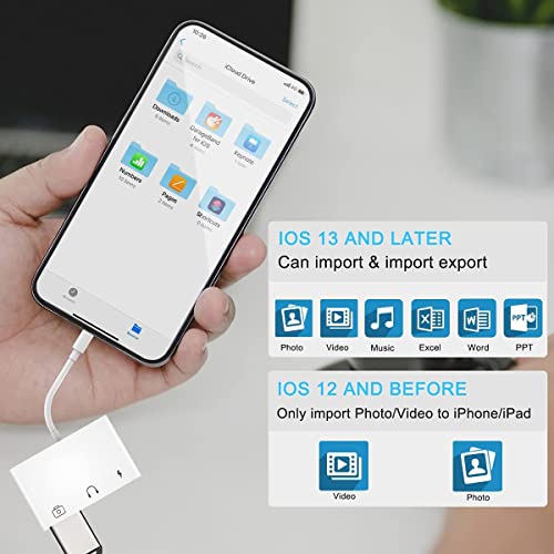 USB 3 Camera Adapter,3 in 1 USB Female OTG Adapter with Charging and 3.5mm Headphone Audio Jack Splitter for iPhone/iPad,Support USB Flash Drive,MIDI Keyboard