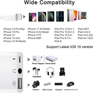 USB 3 Camera Adapter,3 in 1 USB Female OTG Adapter with Charging and 3.5mm Headphone Audio Jack Splitter for iPhone/iPad,Support USB Flash Drive,MIDI Keyboard