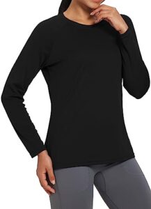 baleaf women's workout tops long sleeve running shirts quick dry moisture wicking athletic t-shirts for exercise gym sports yoga black size l