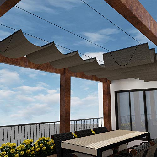 Windscreen4less 7' x 12' Retractable Shade Cover Replacement Canopy Sliding Wave Shade Sail for Pergola Awning Patio Deck Yard Porch Gazebo Brown