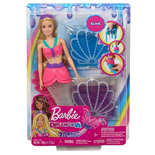 Barbie Dreamtopia Slime Mermaid Doll with 2 Slime Packets, Removable Tail and Tiara, Makes a Great Gift for 3 to 7 Year Olds, multi color (GKT75)