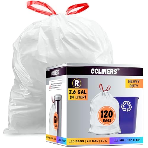 Small Trash Bags CCLINERS 2.6 Gallon 1.1 Mil Code R Garbage bags 120 Drawstring Bathroom Trash Bags Mini Wastebasket Trash Can Liners for Home Office Bins, 120 Bags