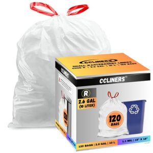 Small Trash Bags CCLINERS 2.6 Gallon 1.1 Mil Code R Garbage bags 120 Drawstring Bathroom Trash Bags Mini Wastebasket Trash Can Liners for Home Office Bins, 120 Bags