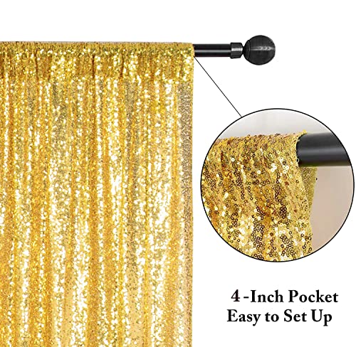 Eternal Beauty Gold Sequin Wedding Backdrop Photography Background Party Curtain, 5Ft X 7Ft