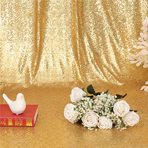 Eternal Beauty Gold Sequin Wedding Backdrop Photography Background Party Curtain, 5Ft X 7Ft