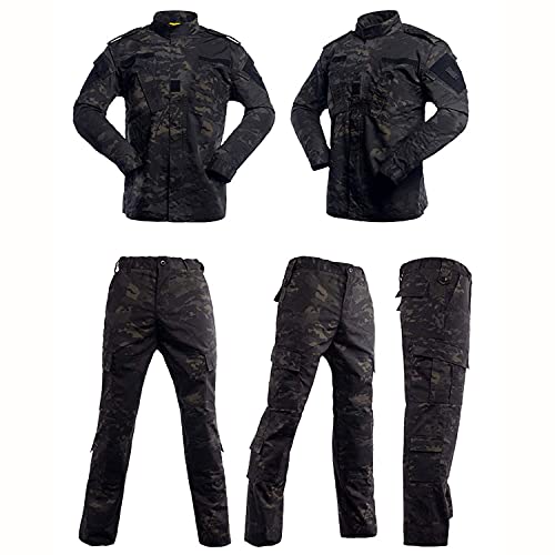 LANBAOSI Men's Tactical Jacket and Pants Military Camo Hunting ACU Uniform 2PC Set Army Multicam Apparel Suit