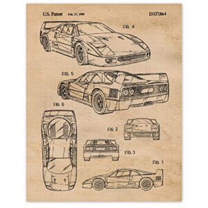 vintage f40 automobile patent prints, 1 (11x14) unframed photo, wall art decor gifts under 15 for home office garage man cave shop teacher college student f1 ferrari team racing cars coffee fan