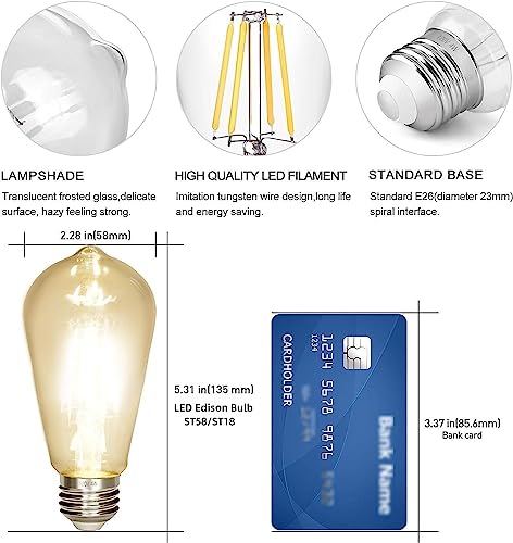 LED Edison Bulb,Antique 40W Vintage Bulb,E26 Non Dimmable Led Bulb 450 Lumens 2700K, Warm White, Pack of 3