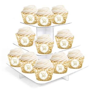 andaz press glitzy faux gold glitter cupcake wrapper decorations, cheers to 30 years, 30th birthday or anniversary, 24-pack, not real glitter