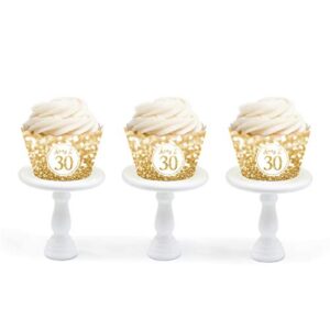 Andaz Press Glitzy Faux Gold Glitter Cupcake Wrapper Decorations, Cheers to 30 Years, 30th Birthday or Anniversary, 24-Pack, Not Real Glitter