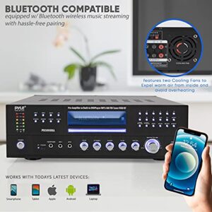 Pyle 4 Channel Wireless Bluetooth Amplifier - 3000 Watt Stereo Speaker Home Audio Receiver w/ FM Radio, USB, 2 Microphone w/ Echo for Karaoke, Front Loading CD DVD Player, LED, Rack Mount - PD3000BA