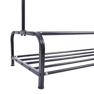 JURMERRY Clothes Rack Metal Garment Racks Pipe Hanging Heavy Duty with Top Rod and Lower Storage Shelf 2-Tier Shelves,(Black)